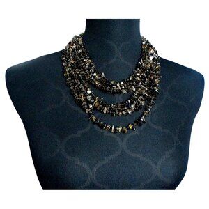 Vintage Semi Precious Smoky Quartz Multi Layer Statement Necklace